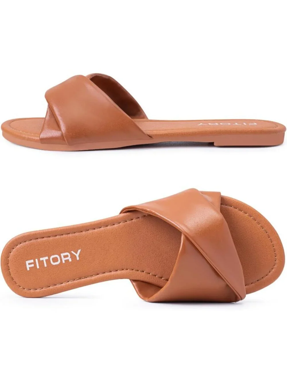 Women's All Brown Flat Sandals Fashion Slides With Leather Slippers for Summer